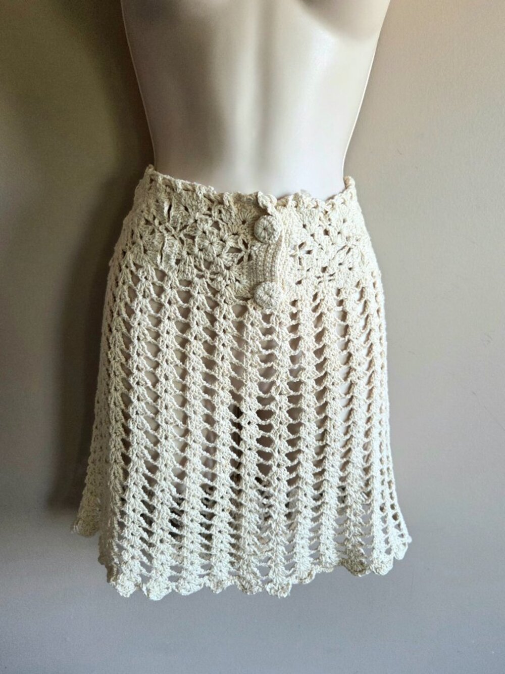 Crochet Beige Mini Skirt